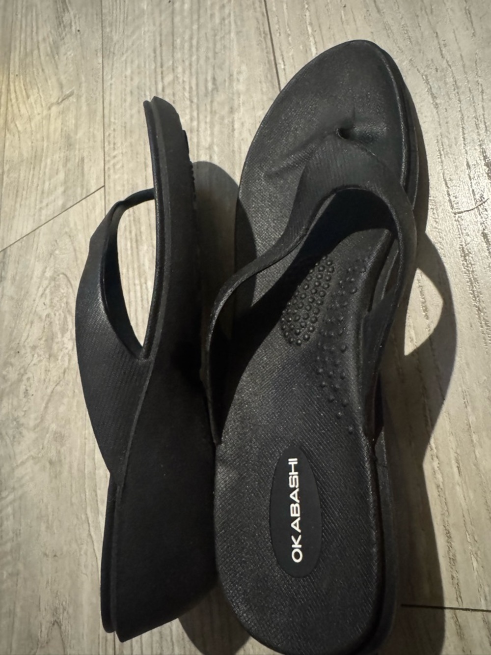 Okabashi Splash Black Women's Wedge Thong Flip Flop Sandals SIZE ML See size pic - Picture 5 of 8